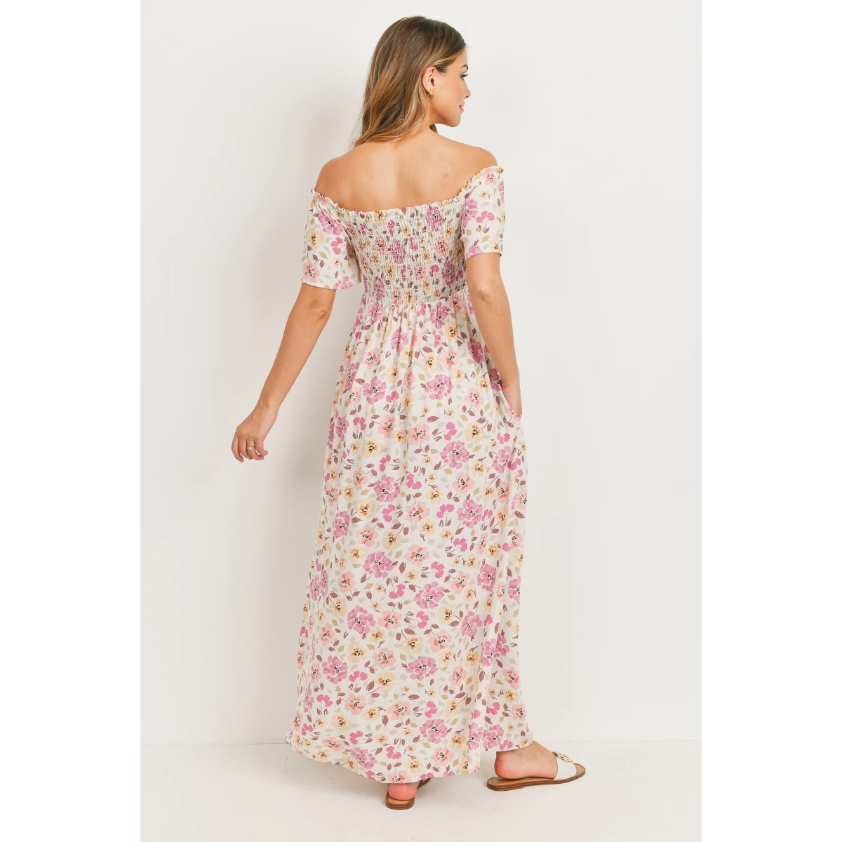 Floral Off-Shoulder Maxi Dress W/Pockets - Image 4