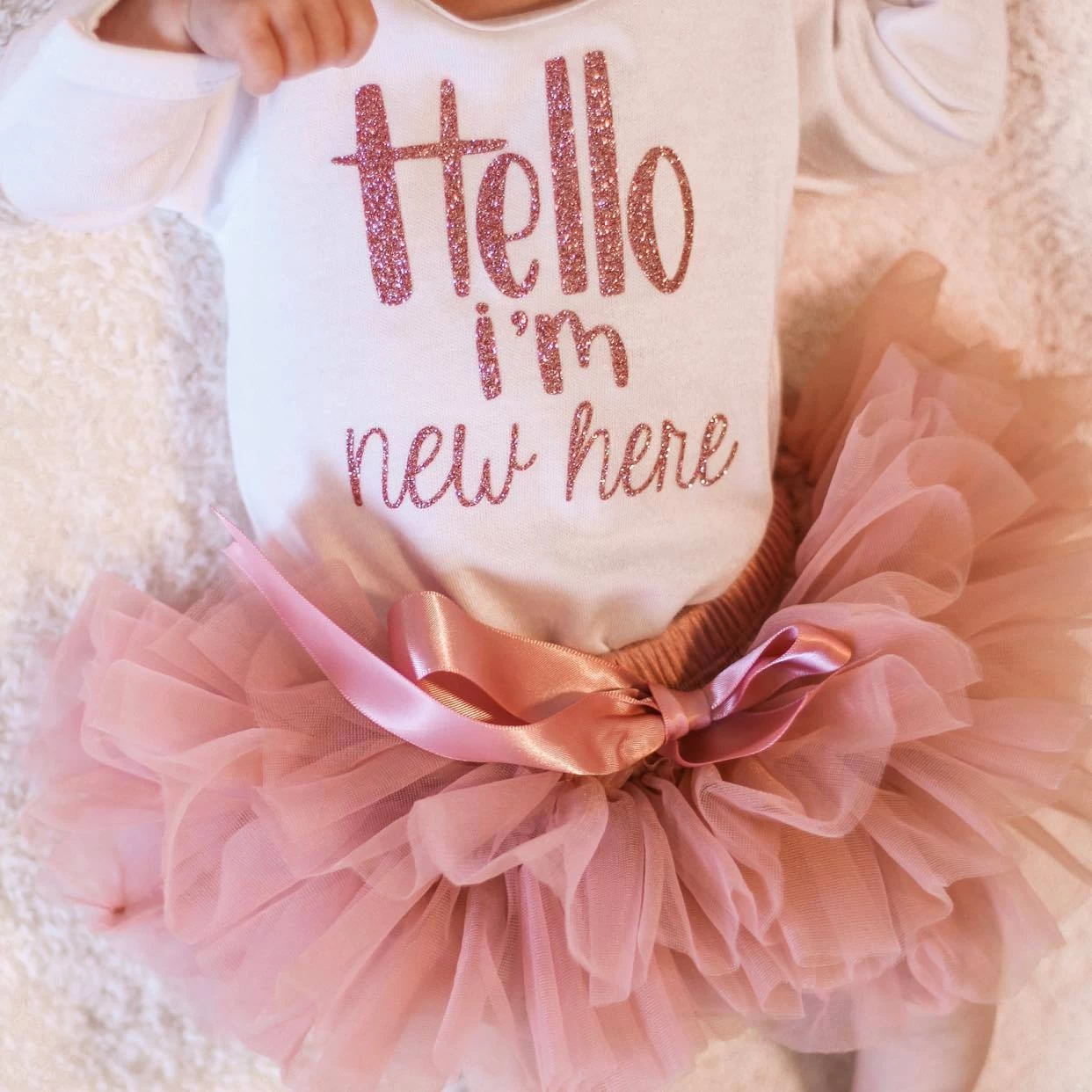 Hello I'm New Here Onesie - Mauve Sparkle