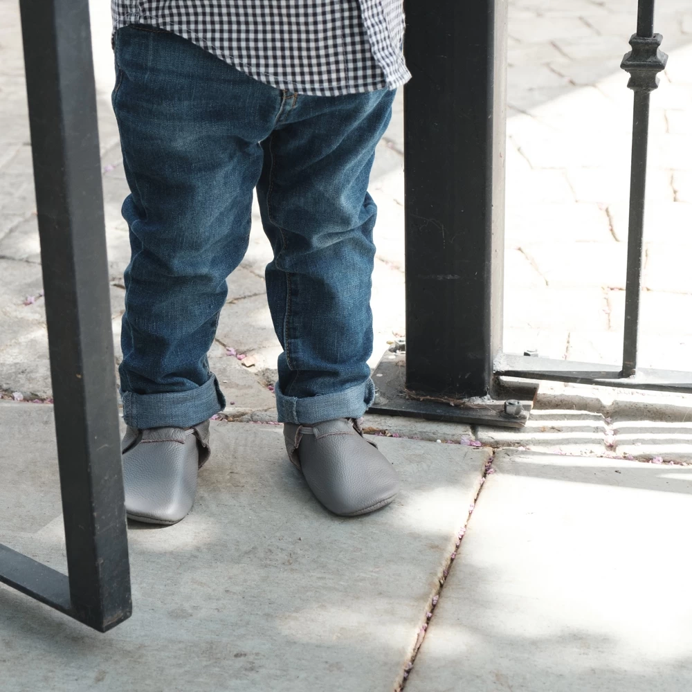 Slate Fringeless Baby Moccasins