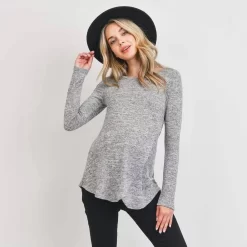 Maternity/Nursing Knit Sweater Surplice Tunic- Heather Grey