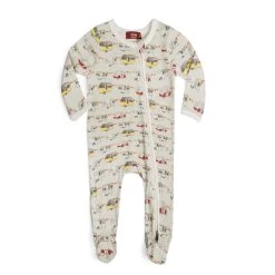 Organic Zipper Footed Romper Vintage Trailers