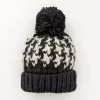 Houndstooth Hand Knit Pom Beanie Hat