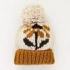 Coneflower Gold Hand Knit Pom Beanie Hat