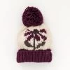 Coneflower Plum Hand Knit Pom Beanie Hat