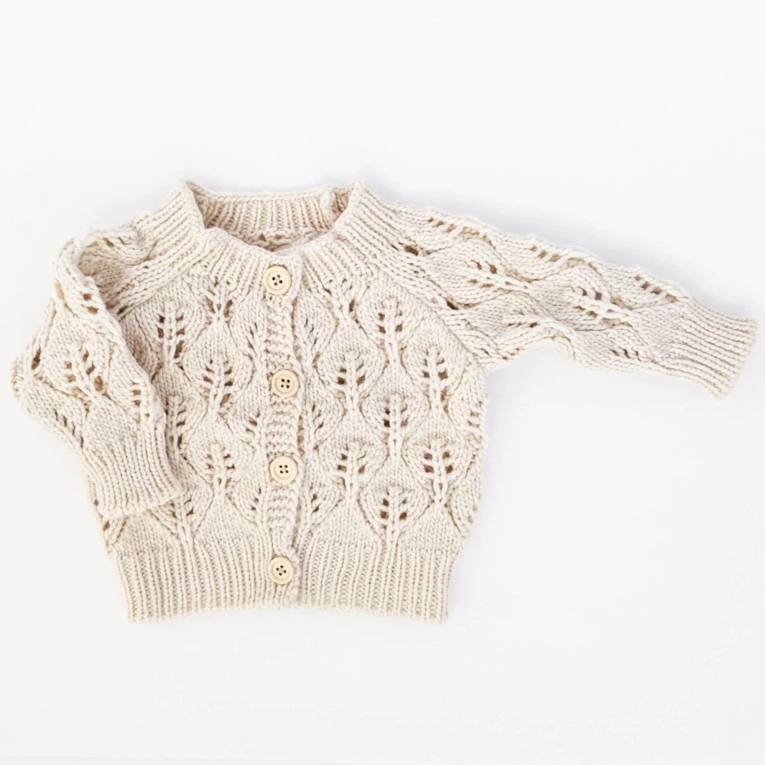 Leaf Lace Cardigan Sweater - Natural - Image 3