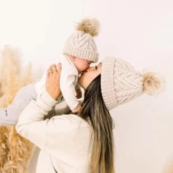 Mommy & Me Oatmeal Pom Beanie Hats