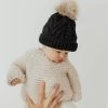 Black Pop Pom Pom Beanie Hat