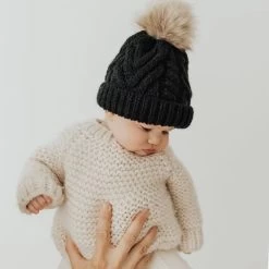 Black Pop Pom Pom Beanie Hat