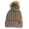 C.C. Womens 2 Stitched Fur Pom Beanie - Taupe