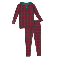 KicKee Pants Long Sleeve Henley Pajama Set - Anniversary Plaid