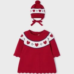 Mayoral Knit Dress With Hat - Red