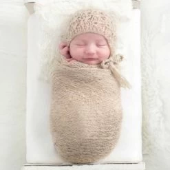Mohair Hand Knit Baby Bonnet - Taupe
