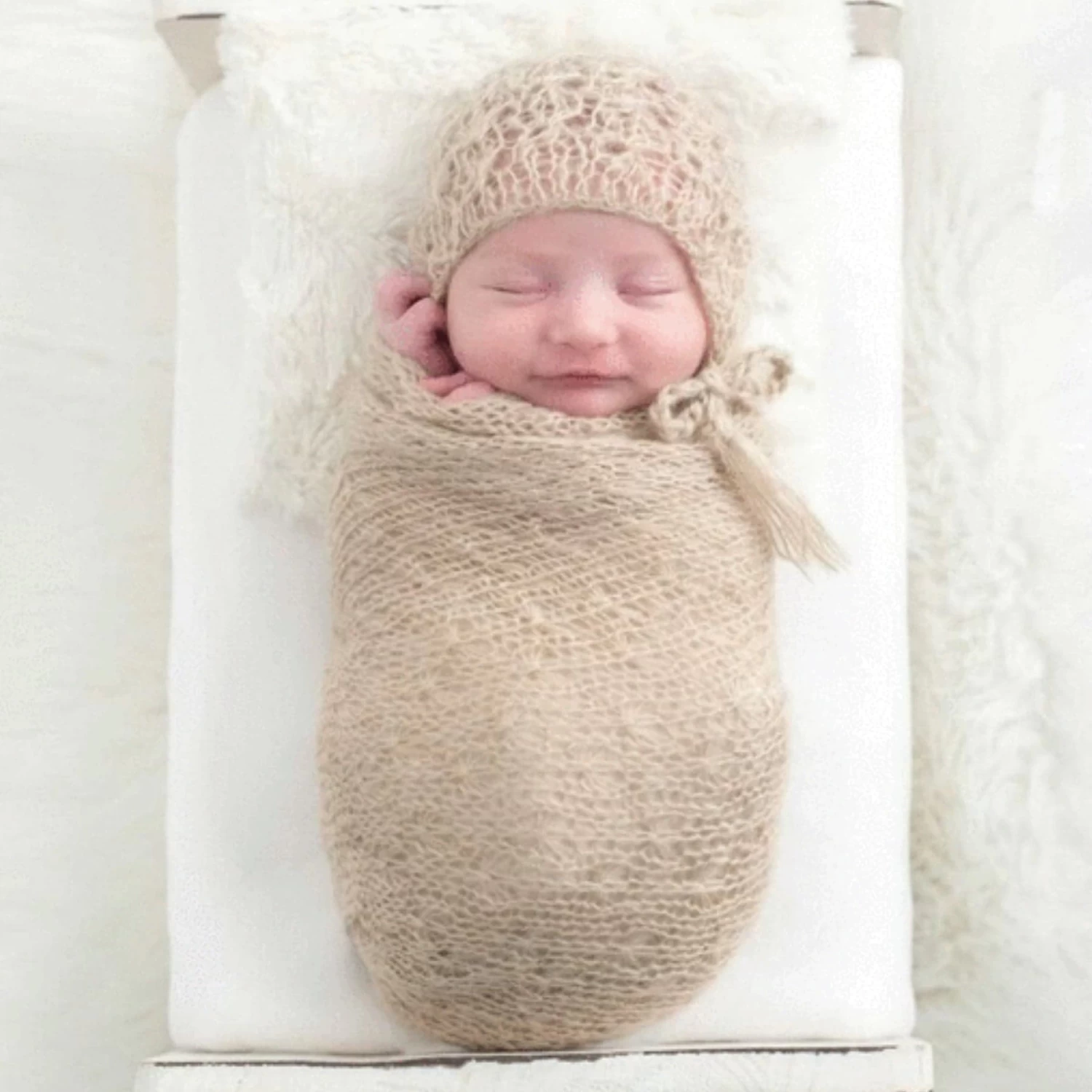 Mohair Hand Knit Baby Bonnet - Taupe