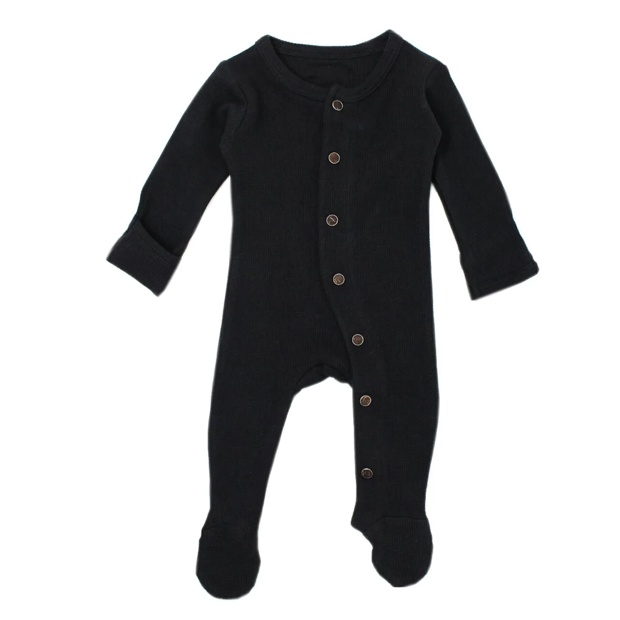 L'oved Baby Organic Thermal Footie - Black - Image 2