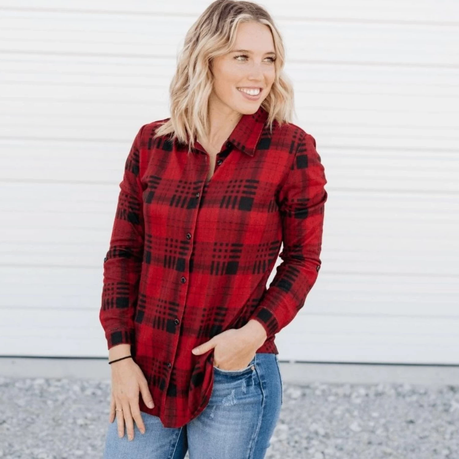 Adult Marrah Flannel - Red & Black