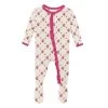 KicKee Pants Classic Ruffle Footie With Zipper - Natural Rose Trellis