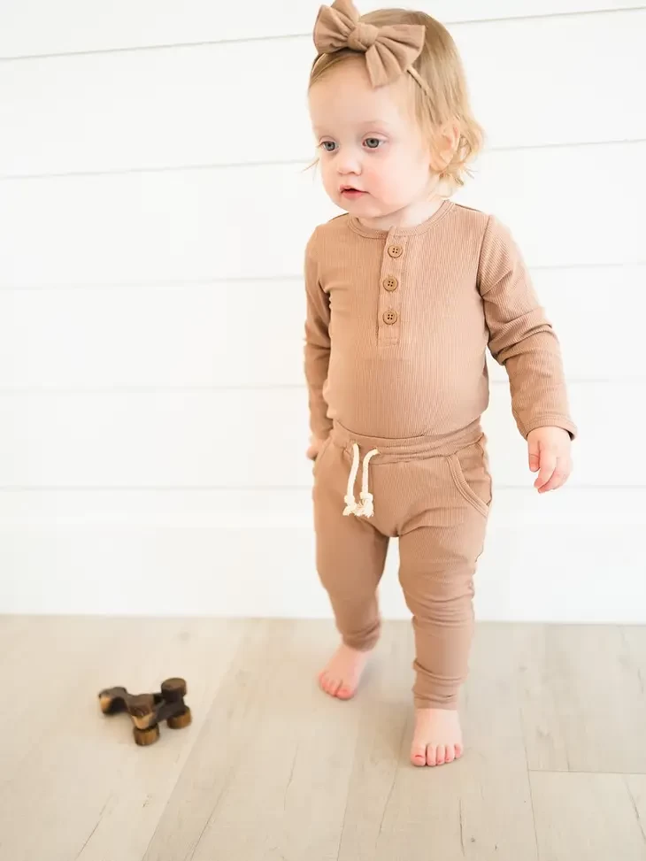 Long Sleeve Ribbed Bodysuit - Mocha - Image 3