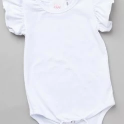 White Short Sleeve Flutter Bodysuit