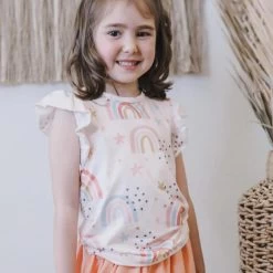 Short Sleeve Ruffle Tee - Over The Rainbow