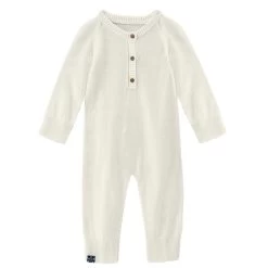 KicKee Pants Knitted Henley Romper - Natural