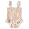 Quincy Mae Smocked One-Piece Swimsuit - Latte Stripe