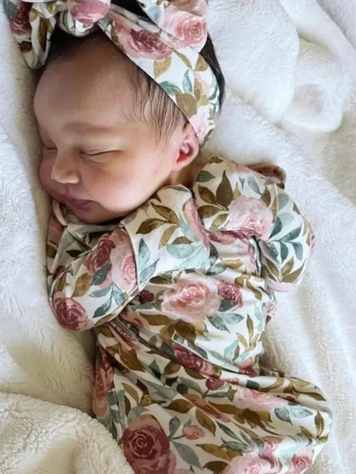 Knotted Baby Gown - Dusty Pink Floral - Image 2