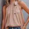 Pink Sleeveless Tie Mock Neck Leopard Tank Top