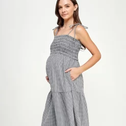 Smocking Top With Adjustable Tie Strap Maternity Dress