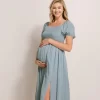 Swiss Dot Smocking Maternity Maxi Dress