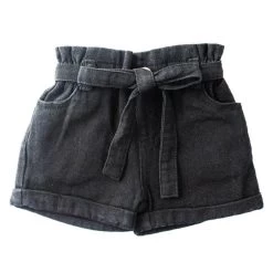 Quinn Tie-Waist Denim Shorts - Black