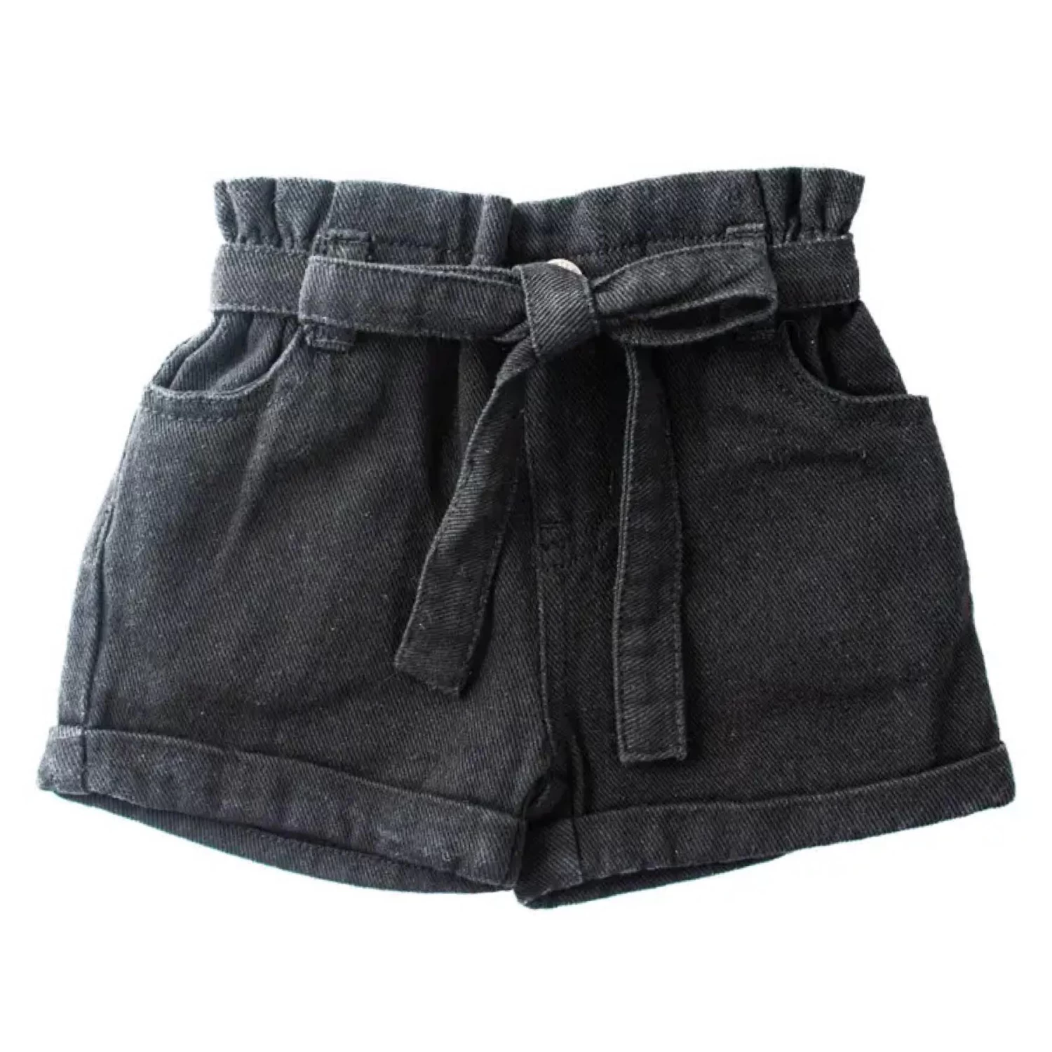Quinn Tie-Waist Denim Shorts - Black