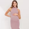 Halter Maternity Midi Dress With Side Slit-Keyhole Back
