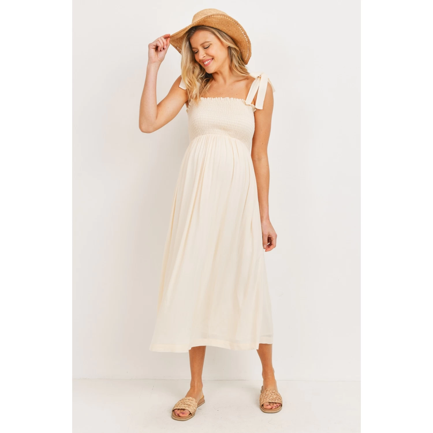 Tie Shoulder Sleeveless Smocking Maternity Dress - Image 4