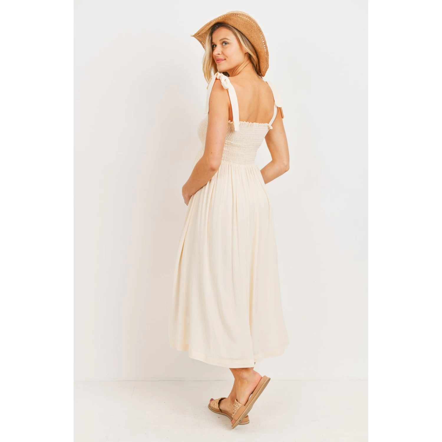 Tie Shoulder Sleeveless Smocking Maternity Dress - Image 5