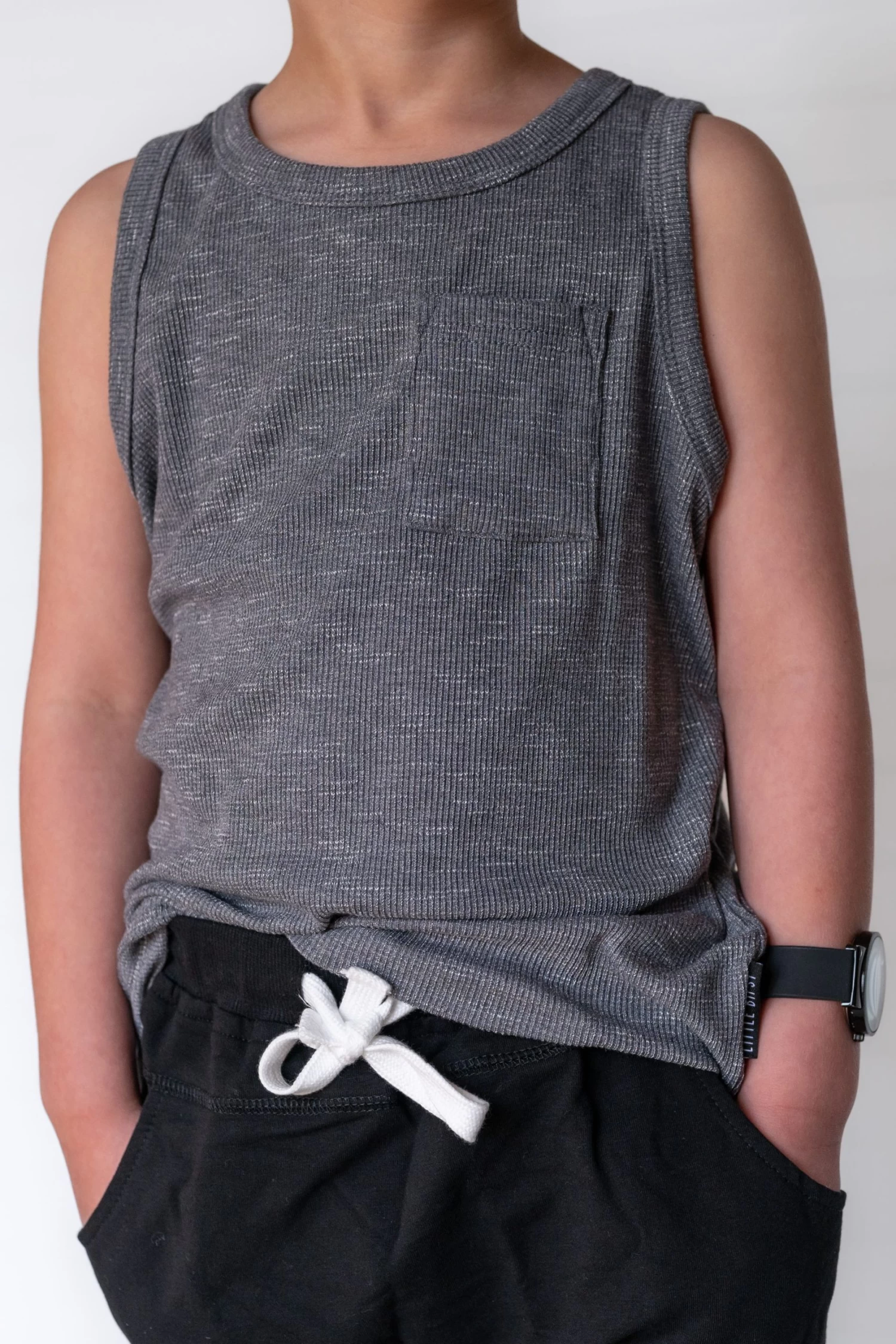 LB Ribbed Tank - Charcoal - Image 5