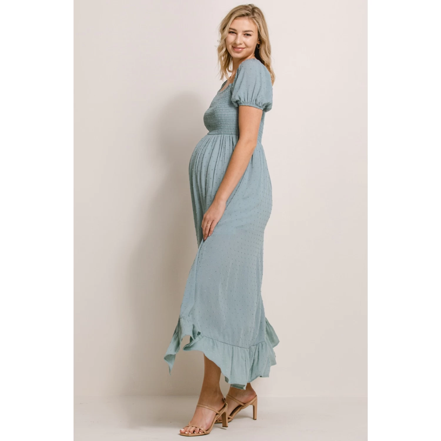 Swiss Dot Smocking Maternity Maxi Dress - Image 3