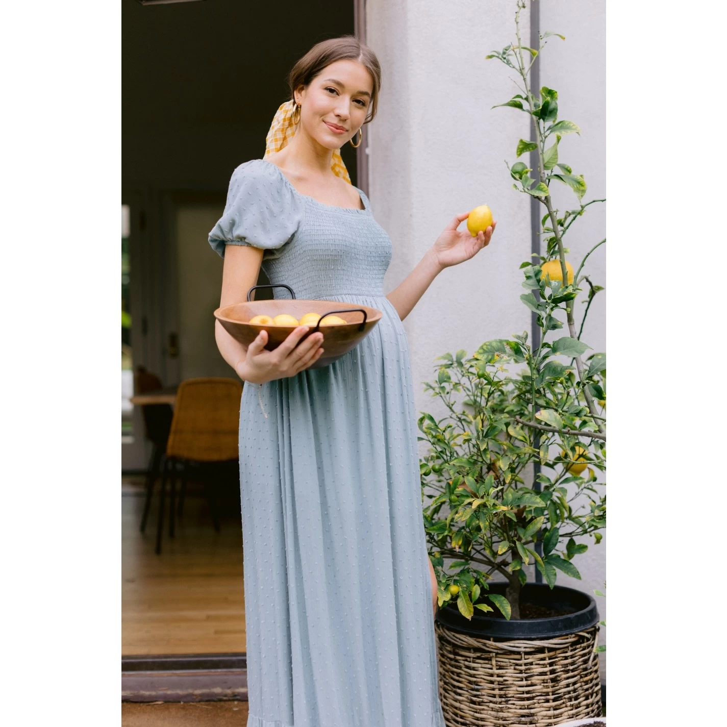 Swiss Dot Smocking Maternity Maxi Dress - Image 6