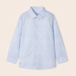 Mayoral Leaf Print Long Sleeve Cotton Shirt