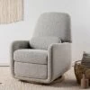 Arc Electronic Recliner And Swivel Glider In Boucle With USB Port - Black White Boucle With Light Wood Base