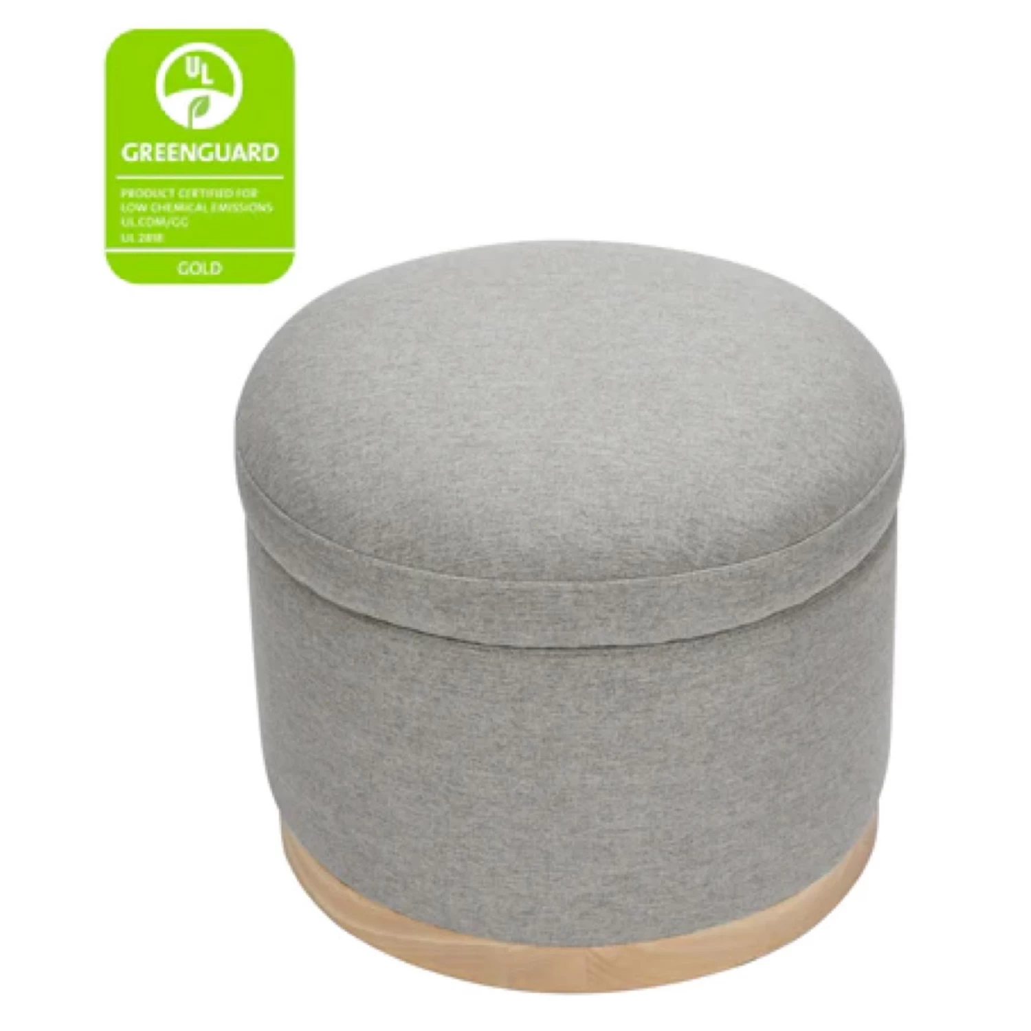 Babyletto Naka Storage Ottoman In Eco-Performance Fabric - Performance Grey Eco-Weave With Light Wood Base