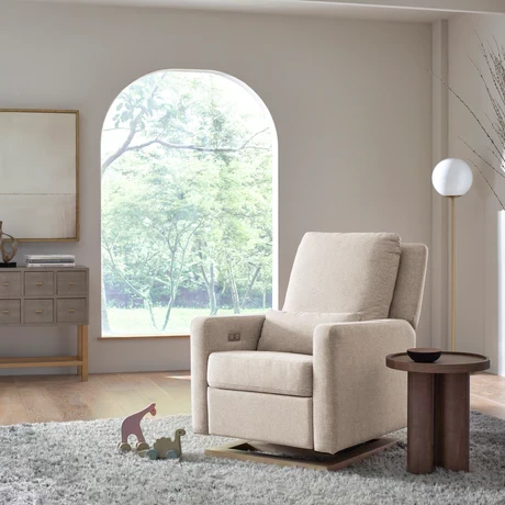 Babyletto Sigi Electronic Recliner And Glider - Performance Beach Eco-Weave With Light Wood Base - Image 3