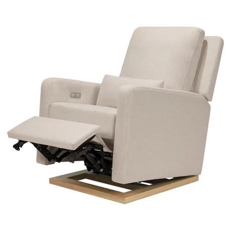 Babyletto Sigi Electronic Recliner And Glider - Performance Beach Eco-Weave With Light Wood Base - Image 2