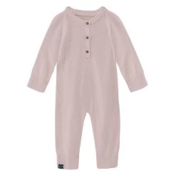 KicKee Pants Knitted Henley Romper - Baby Rose