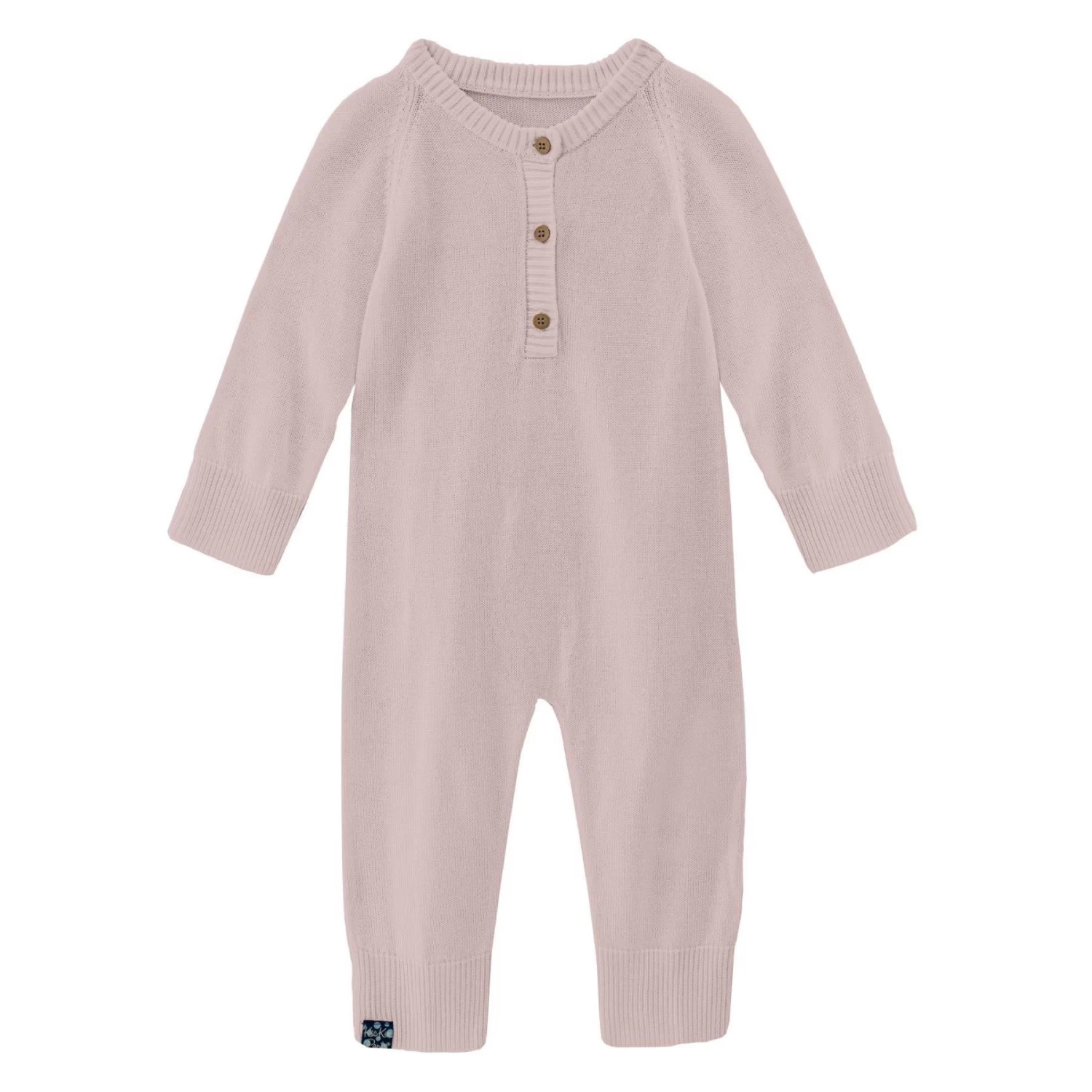 KicKee Pants Knitted Henley Romper - Baby Rose