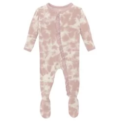 KicKee Pants Classic Ruffle Footie With Zipper - Baby Rose Tie Dye
