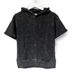 LB Adult Acid Wash Short Sleeve Hoodie - Black