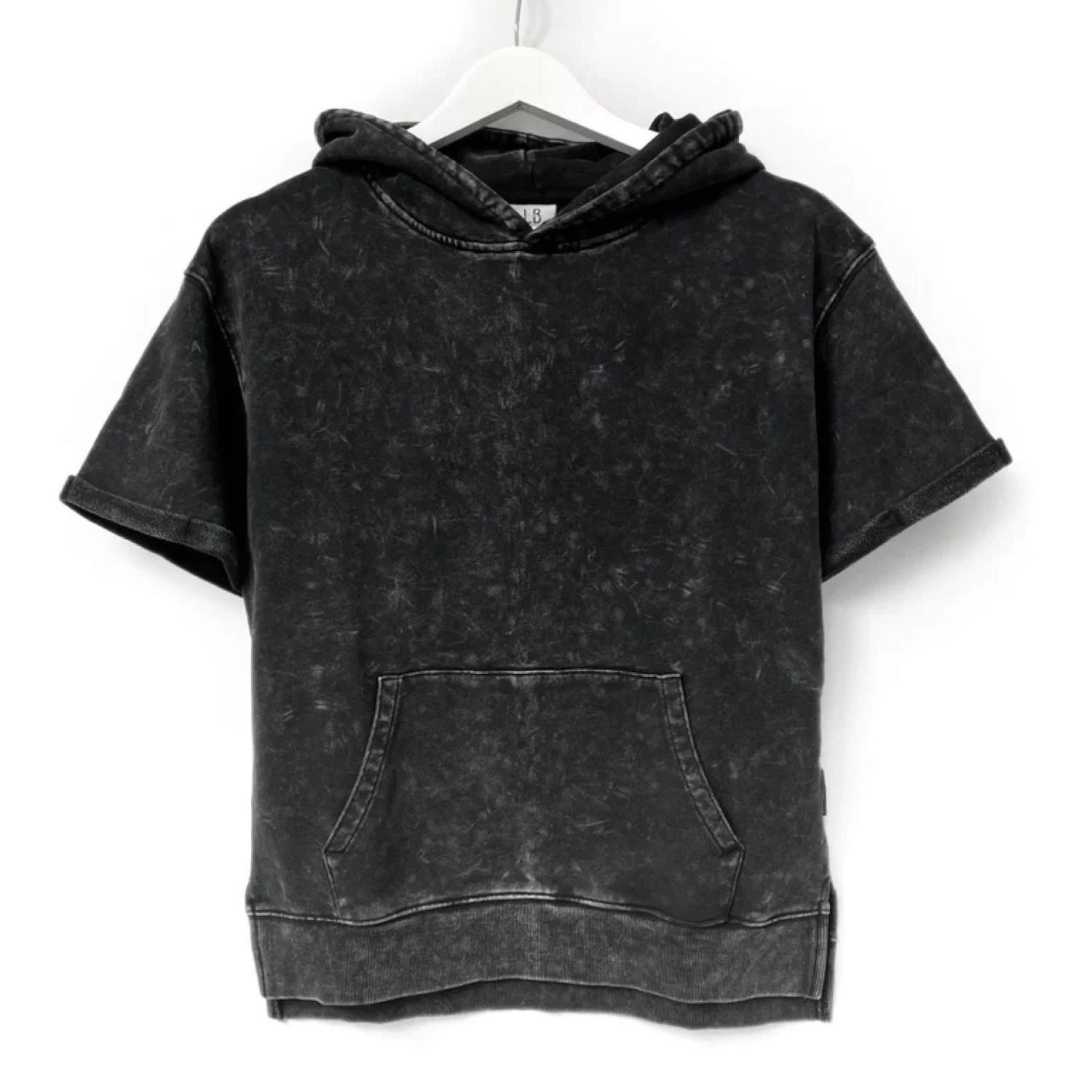 LB Adult Acid Wash Short Sleeve Hoodie - Black