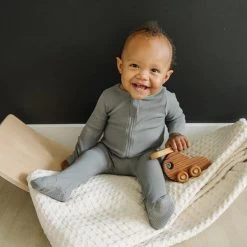 Grey Organic Cotton Ribbed Zipper