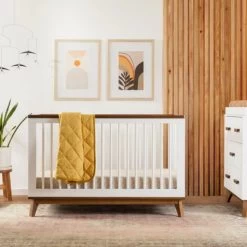 Babyletto Scoot 3-in-1 Convertible Crib With Toddler Bed Conversion Kit - White/Natural Walnut