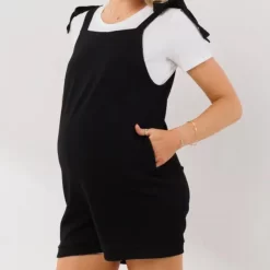 Tie Shoulder Sleeveless Maternity Romper - Black
